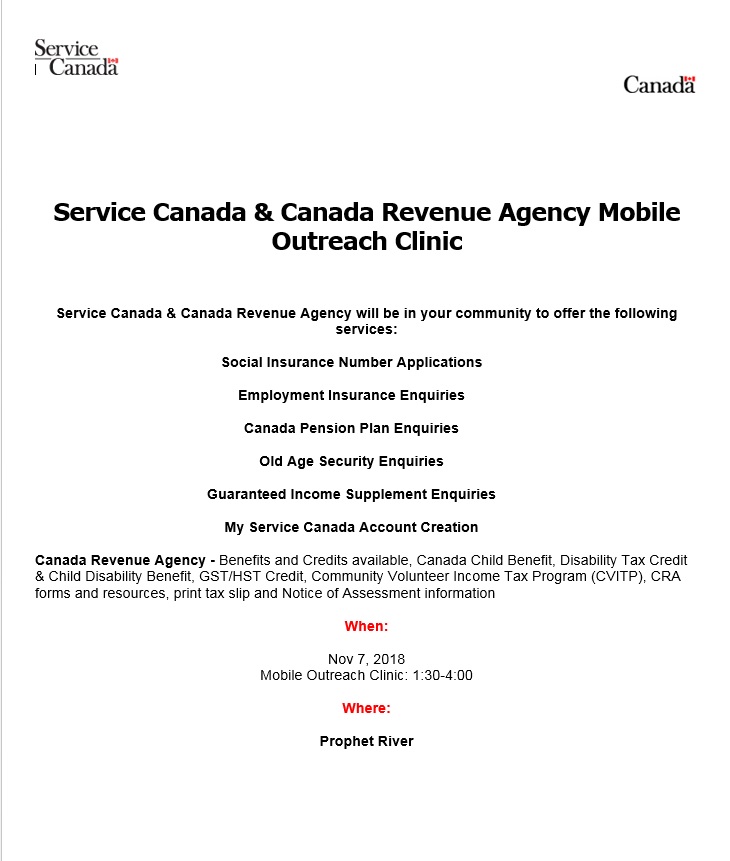 Service Canada & Canada Revenue Agency Mobile Outreach @ Prophet River First Nation