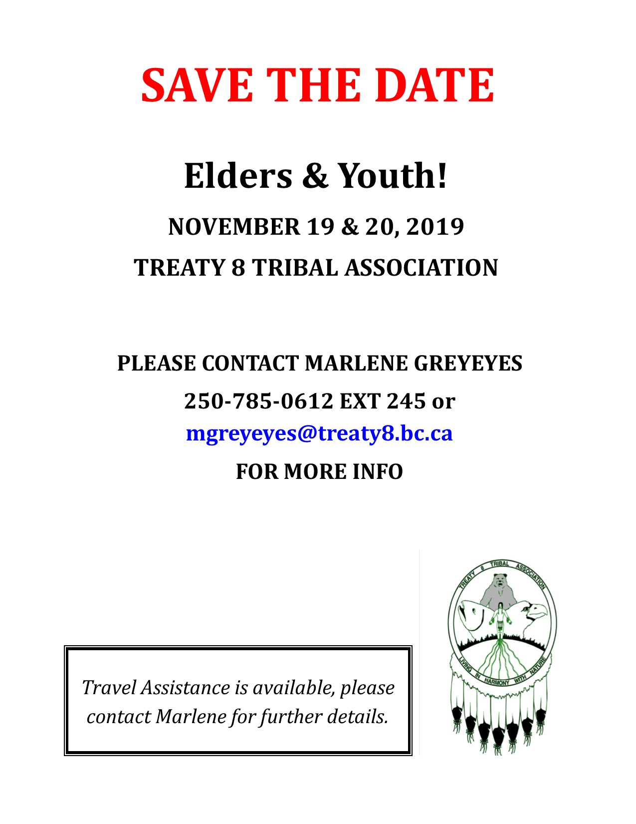 ELDERS AND YOUTH!! Save the Date @ Treaty 8 Tribal Association